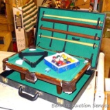 Portable table top pool table in carry case by Swiss Colony. Case measures approx. 20