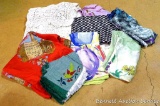Silk and other ladies scarves; set of cloth napkins; crocheted doilies and runners up to approx.