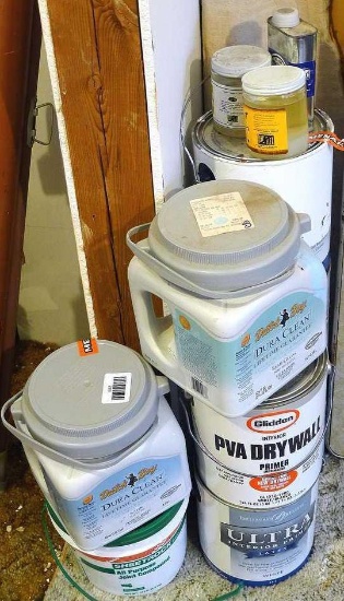 NO SHIPPING. Full and partial cans of interior primer, joint compound, ceiling paint and more.