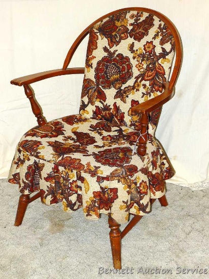 Vintage upholstered chair. Chair is approx. 25" w x 34-1/4" h. It is in nice condition.