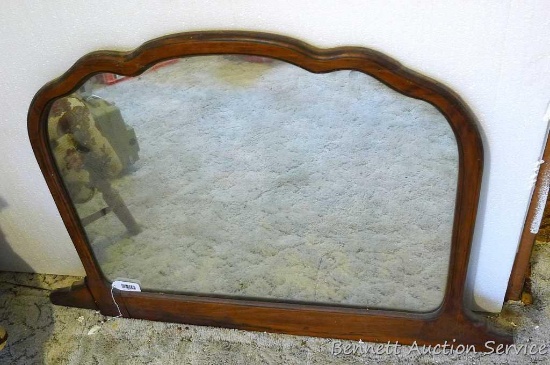 Antique framed mirror. Approx. 42" w x 29" h. Frame base wood is cracked off on end. Mirror frame