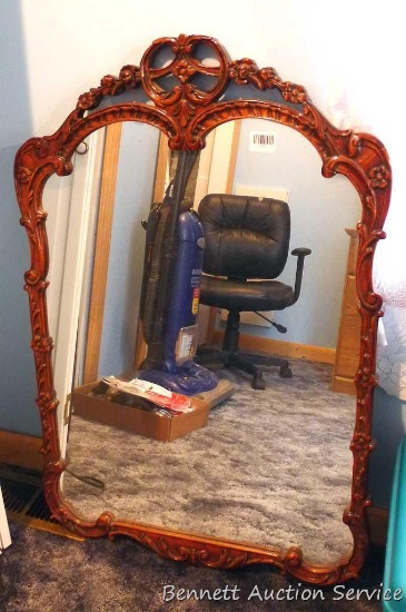 Beautiful antique mirror. Approx. 27" w x 40-1/2" h. Matches lots 381, 382 and 390.