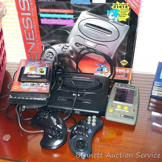 Genesis Sega 16 bit video entertainment system; three games; Entex Space Invader game. All are