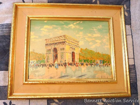 Lovely vintage framed painting signed R. Rene. Approx. 18" x 22". In good condition.
