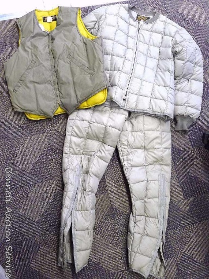 Eddie Bauer insulated goose down vest, size 42; Eddie Bauer insulated goose down shirt and pant set,