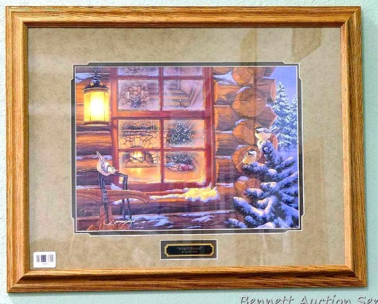 Thompson Sales "Winter Retreat" framed print by Darrell Bush. Measures 23" x 29".