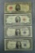 1926-C $5 silver certificate; 1963 $2 bill; two 1935-C silver certificate $1 bills