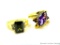 Two rings. Seller's description states 'marquise cut purple amethyst, size 8; olive green peridot,