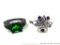 Two rings. Seller's description states 'princess cut emerald ring, size 7; 5 point amethyst star