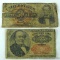 50 cent Lincoln fractional currency note, we think it reads 1863; 25 cent fractional currency note