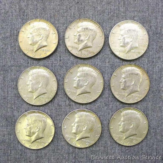 9 silver clad Half Dollars