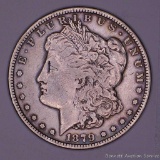 1879 S Morgan silver dollar.