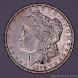 1879 Morgan silver dollar.