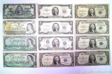 Five U.S. Silver Certificates one dollar bills, Series 1935C, three 1935E, 1935F; Three U.S. two