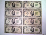 Eight ten dollar federal reserve notes, all dated 1934.
