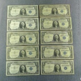 Ten $1 silver certificates incl 1957, 1957-A, 1957-B