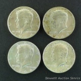 Four 1964 and 1964D Kennedy silver half dollars