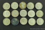 Fifteen 1965 through 1968 Kennedy silver clad half dollars