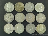 Twelve Franklin silver half dollars, 1948-1963. All Denver Mint. Some gaps in dates.