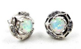 Seller's description states 'white fire opal rose flower stud earrings'.