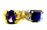 Two rings. Seller's description states 'purple amethyst crystal cz, size 10; blue sapphire ring,