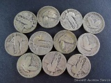 11 Liberty silver quarters, 1925-1930 with gaps in dates.