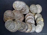 25 Liberty silver half dollars, 1937-1947 with gaps in dates.