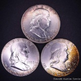 1949, 1950, 1963D Franklin silver half dollars, all EF-40.