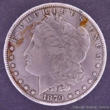 1879 S Morgan silver dollar.