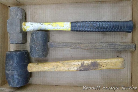3 lb engineer hammer with fiberglass handle; two rubber mallets
