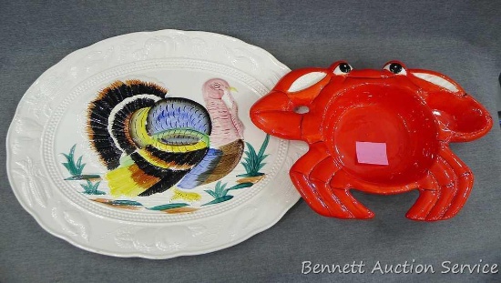 Nice turkey platter and unique lobster dish. Platter is 14-1/2" w x 19-1/4" l.