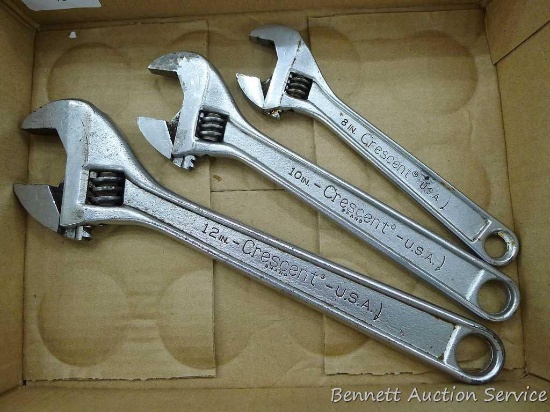 Crescent brand adjustable wrenches, 12", 10" and 8".