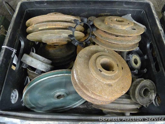 Assortment of steel pulleys ranging from 9" down to 3".