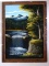 Vintage waterfall scene painted on velvet by Ana. Measures 29