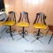Three retro stools are sturdy and in overall good condition. Each back has a repair in the same spot