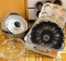 Vintage refrigerator pan with muffin tins, Bundt pan, round cake pans, glass pie plates, covered