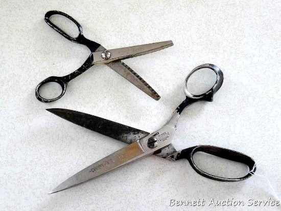 Compton Reliance 10-1/2" shears; Kleencut 7-1/2" pinking shears. Both pair are in good condition.