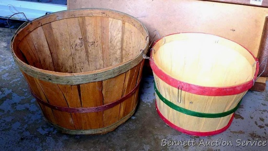 2 Bushel baskets including one vintage that is 18" dia. x 12" tall and other is 14" dia. X 10" tall