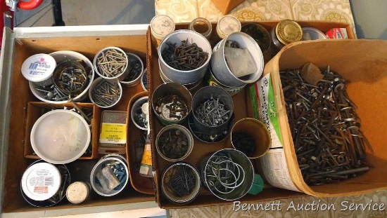 Assortment of screws, nails, bolts, more. Bolts are 1" to 7" long.
