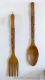 Retro carved fork and spoon are each 28