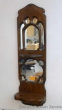 Retro heavy wooden display shelf with mirror is approx. 38