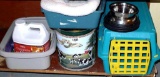 Pet Escort carrier, partial box litter box liners, food/water dishes, kitty toys, litter box,