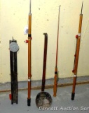 Ice fishing pole, tip up, scoop and two jab poles