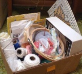 Yard, nylon cording, embroidery hoops, latch hook kit, No. 3 knitting needles, iron transfers,