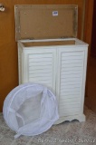 Louvered look hamper, plus collapsible laundry sorter bag. Hamper stands 27