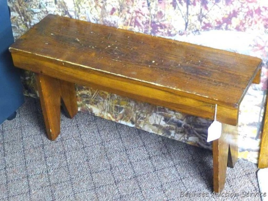 Rustic wooden bench, 30" x 9" x 16". Nice sturdy bench.
