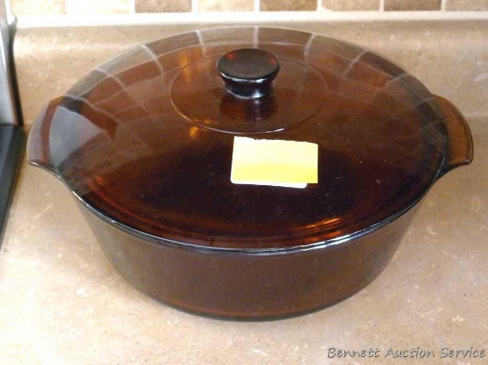 Fire King 3 qt glass casserole dish with cover.