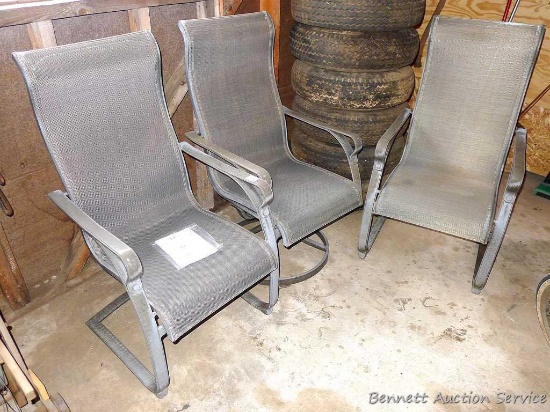3 Backyard Creations patio chairs are 24" x 44" tall. Appear in good condition