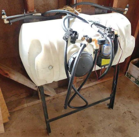 25 Gallon Agri-Fab sprayer, model 45-0237, takes a 12 volt battery that is not included. Currently