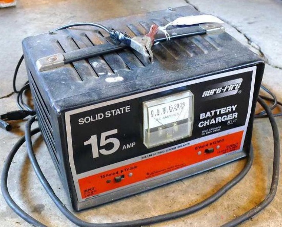 15 amp Sure Fire battery charger. 6 & 12 volt with trickle setting.